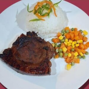 Marinated Grilled Porkchop with rice and mixed veggies