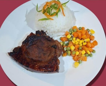Marinated Grilled Porkchop with rice and mixed veggies